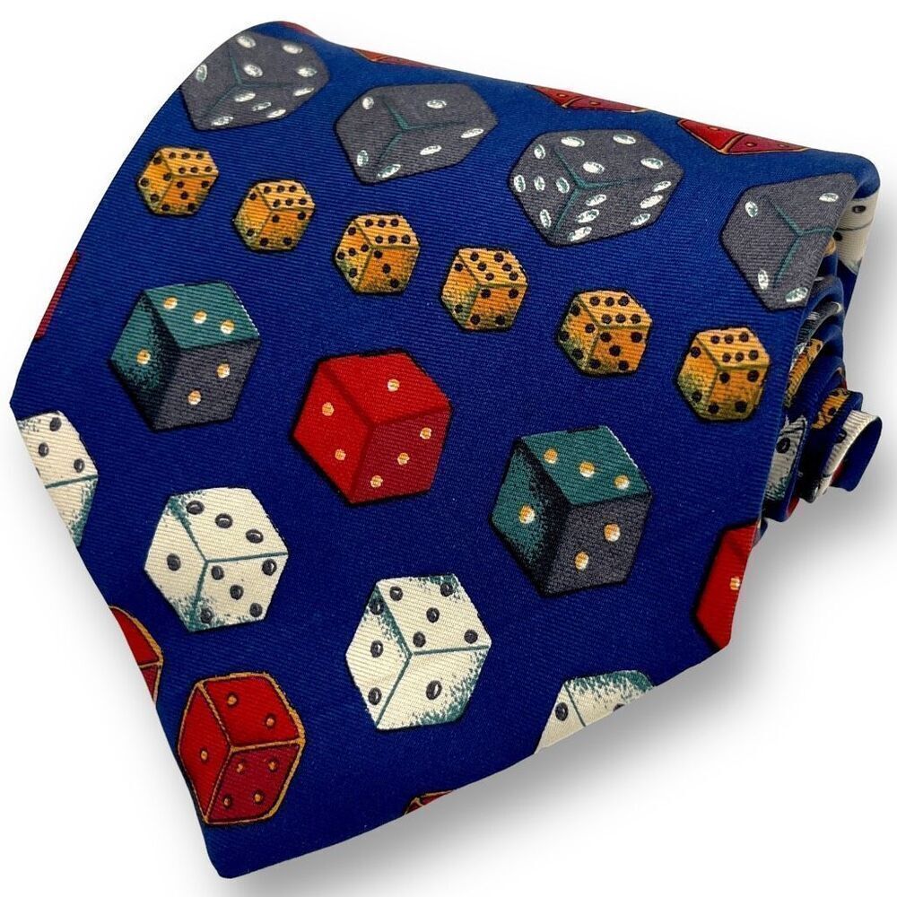 YVES SAINT LAURENT Men’s Vintage Designer Dice Motif 100% Silk Novelty Tie